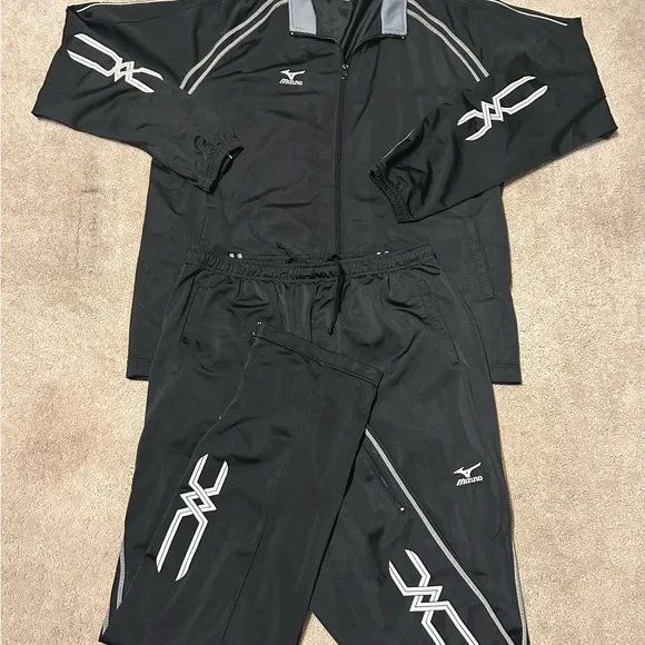 Mizuno Black Track Suit Set Men’s Large Athletic Jacket & Pants Warm Up Jogger! - Picture 4 of 7